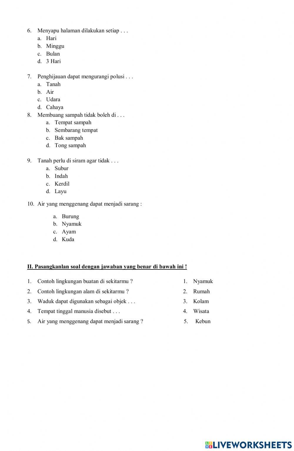 Latihan Soal mengenal lingkungan Buatan