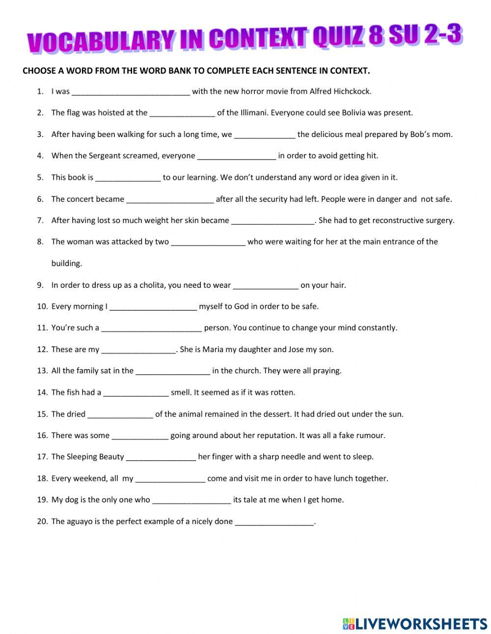 Summit 2-3 vocabulary quiz 8