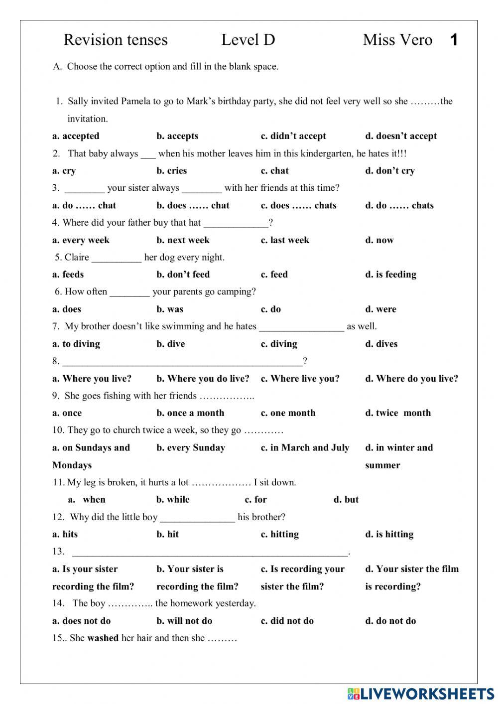 Revision tenses present simple, continuous and Past simple