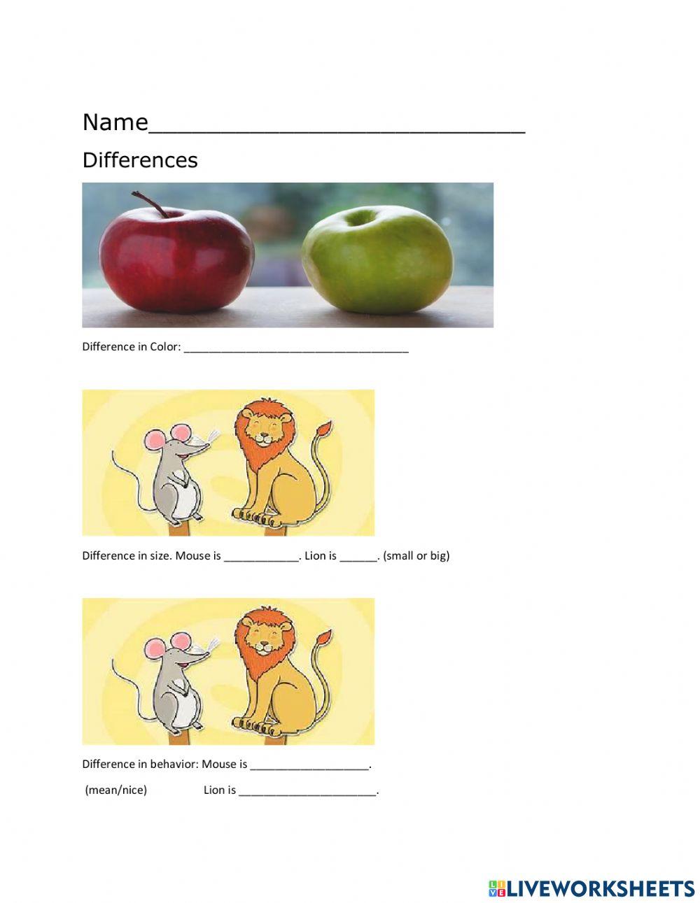 Differences live worksheets