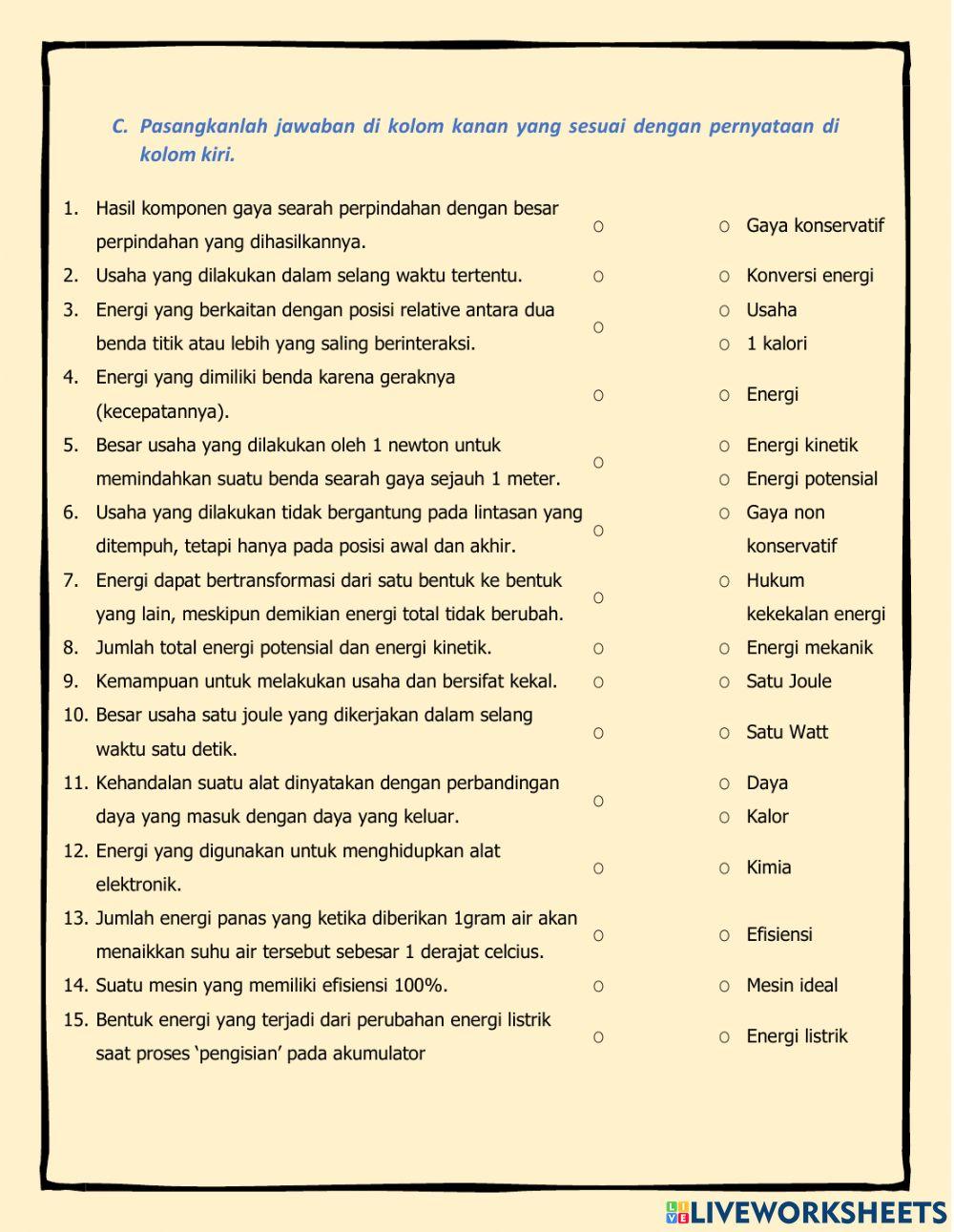 Quiz Usaha dan Energi