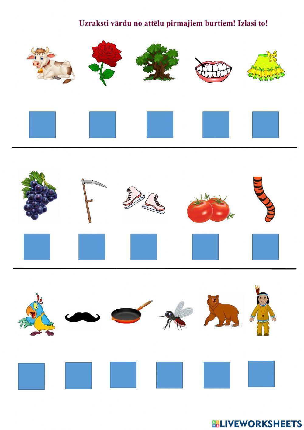 Uzraksti vārdu no attēlu pirmajiem burtiem!