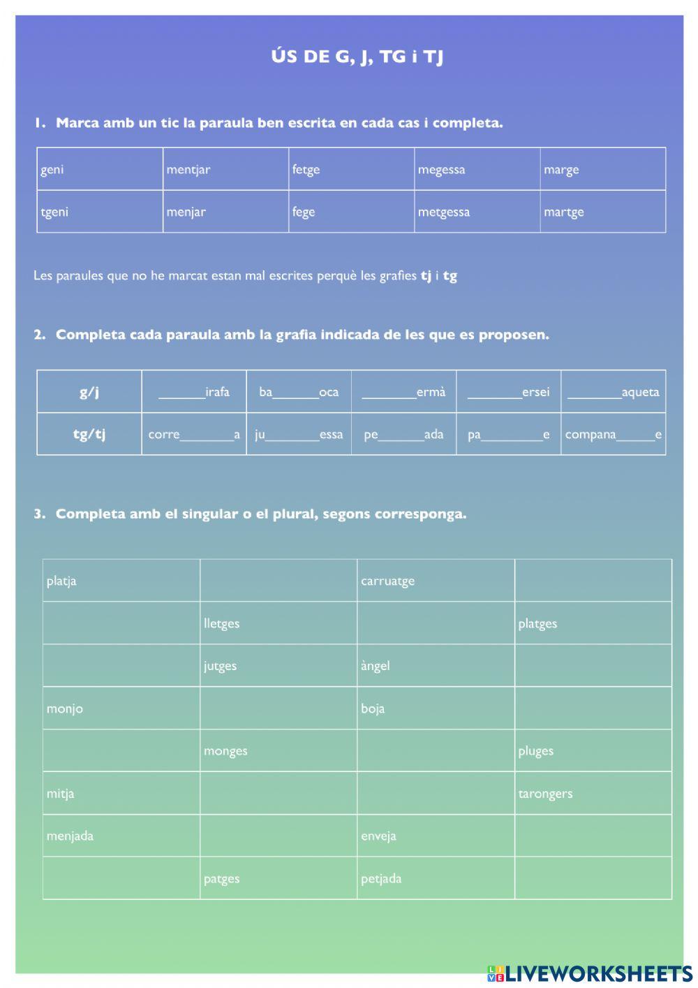 Ús de G, J, TG i TJ