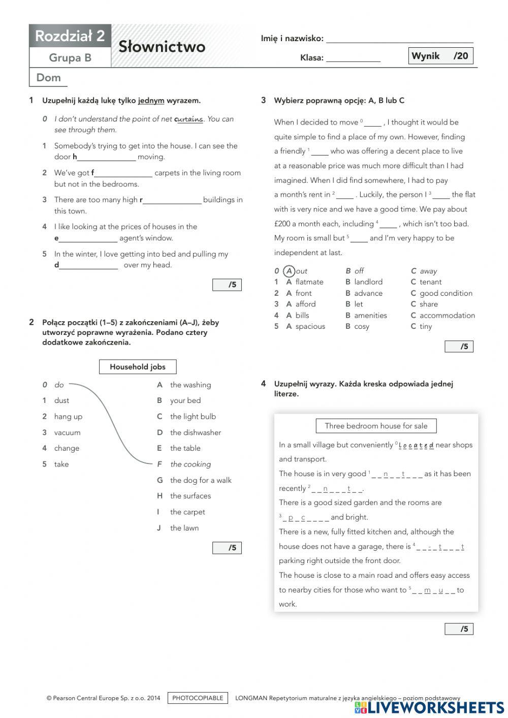 Repetytorium pearson podstawa vocabulary unit 1 dom online exercise for
