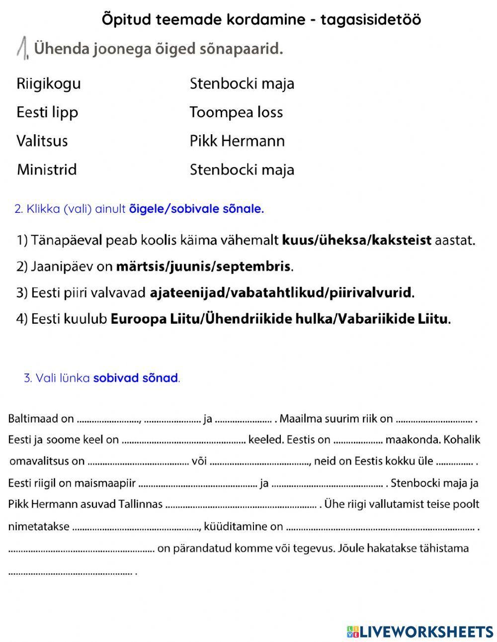 Eesti- teemade kordamine