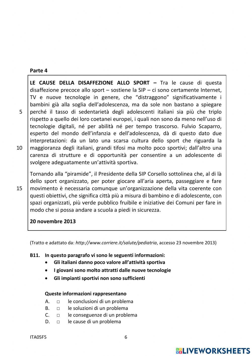 Prova Invalsi Italiano 2015 - 16 seconda parte