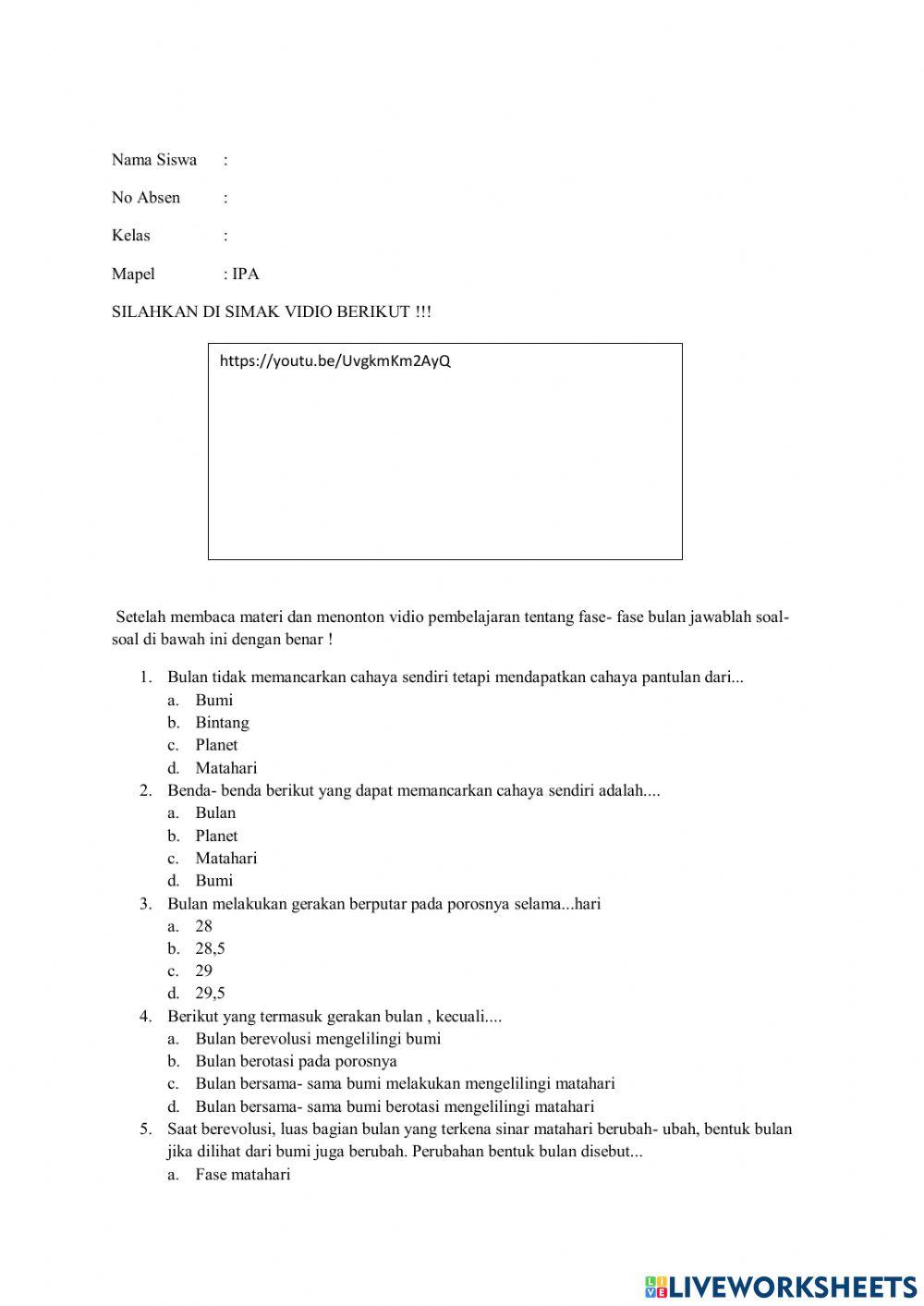 Lembar kerja peserta Didik mapel IPA