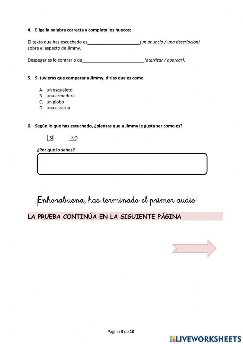 Comprensión oral. Prueba 2019