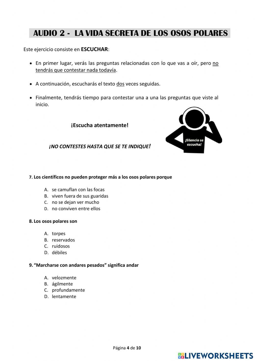 Comprensión oral. Prueba 2019