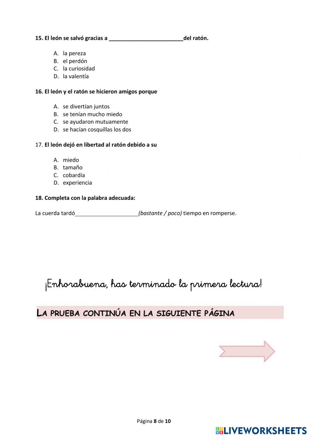 Comprensión escrita. Prueba 2019