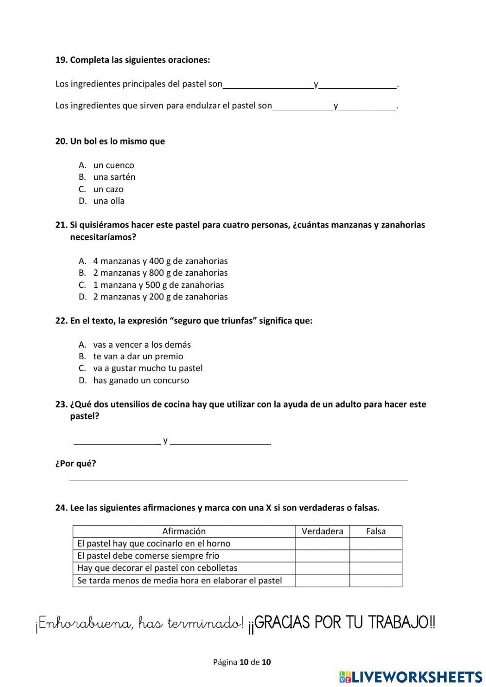 Comprensión escrita. Prueba 2019