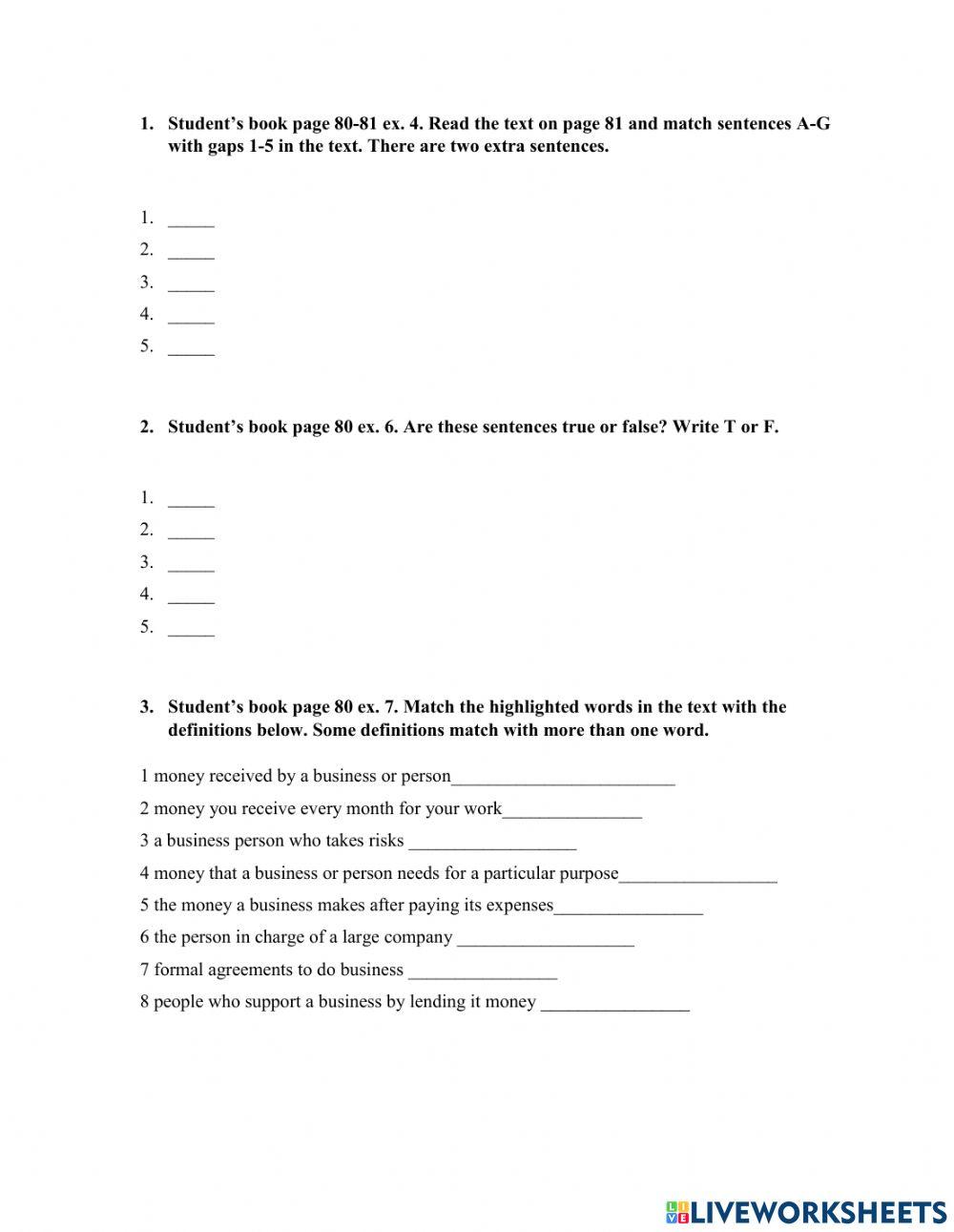 Reading and vocabulary