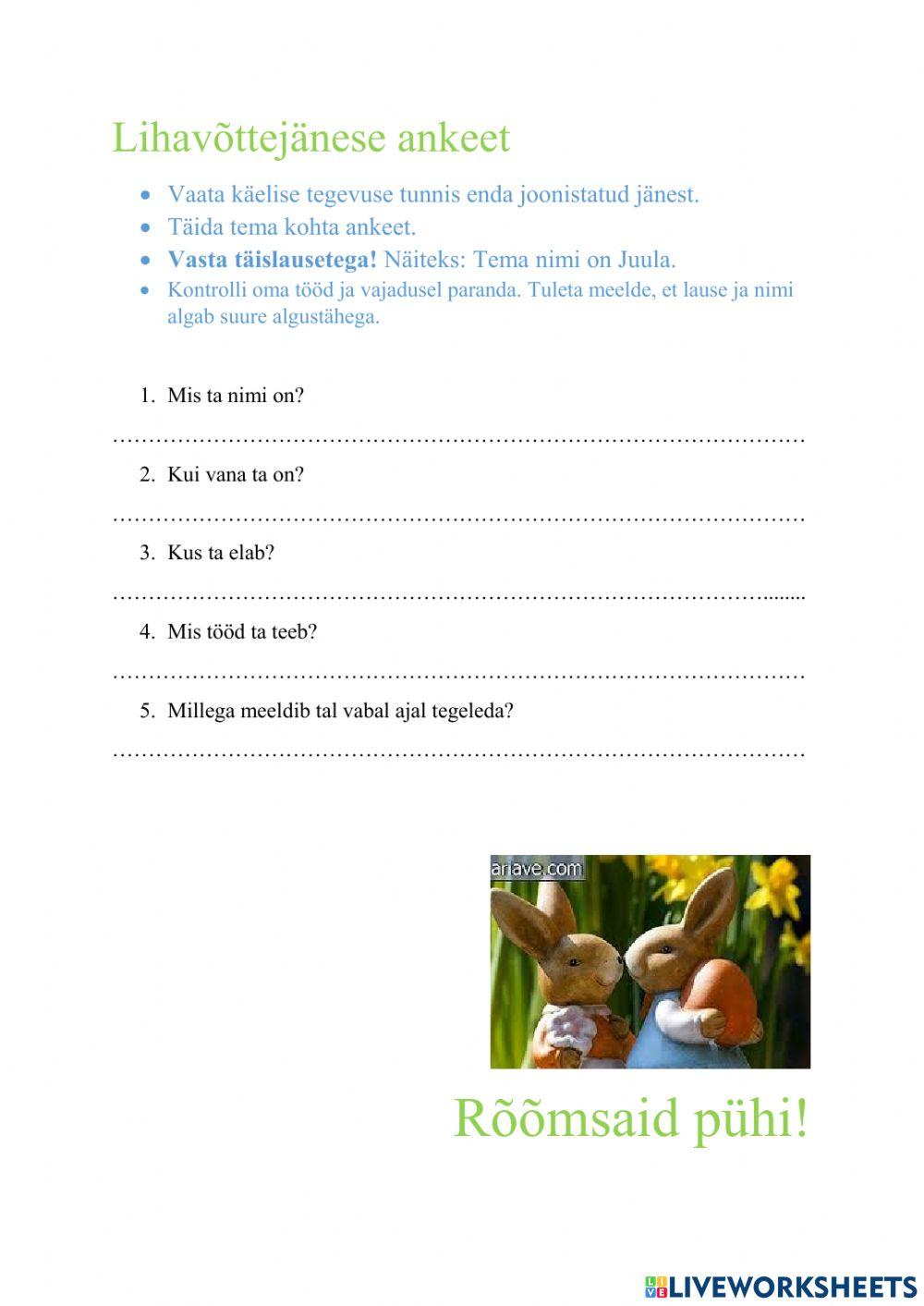 Lihavõttejänese ankeet