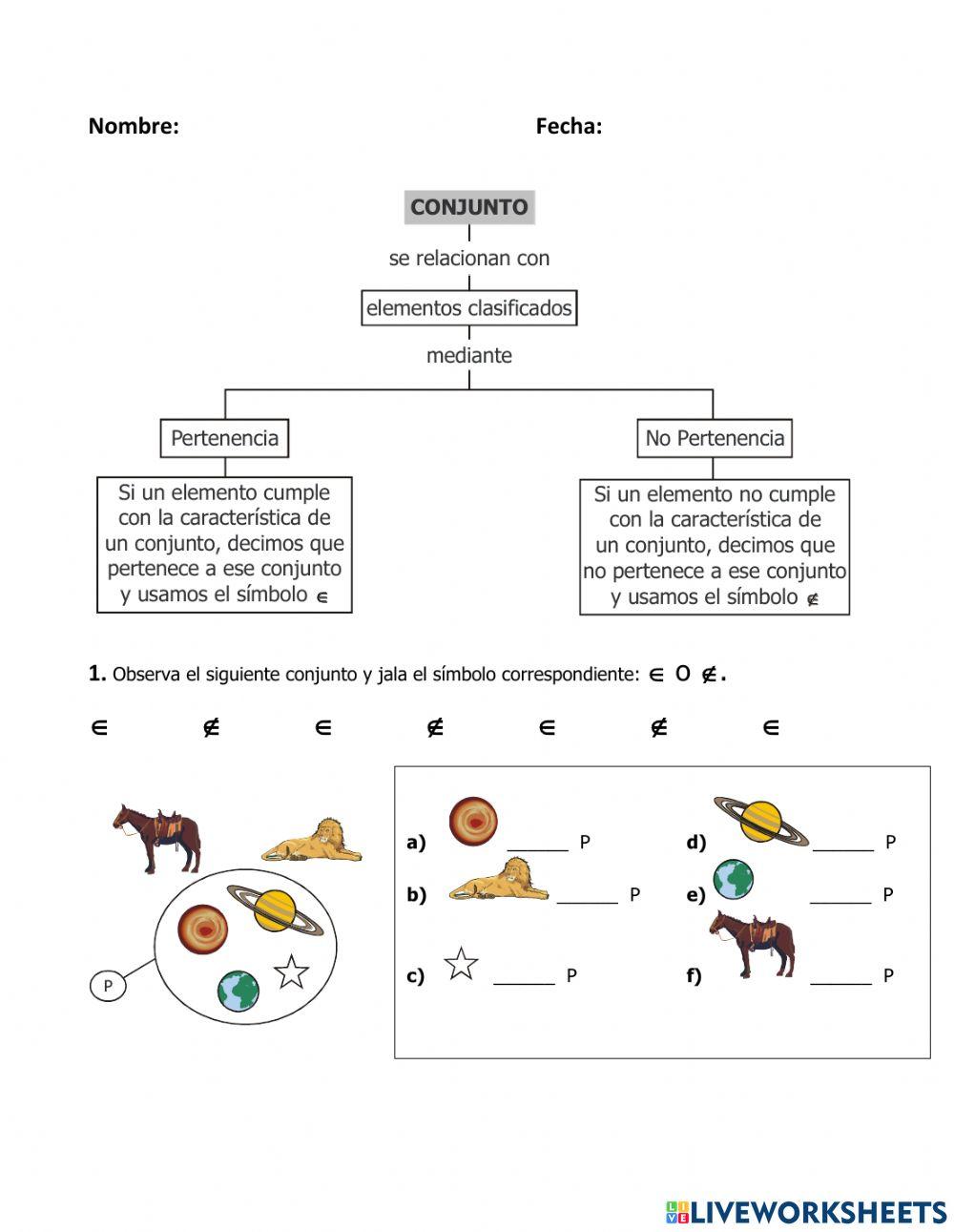 Pertenencia y no pertenencia de conjuntos