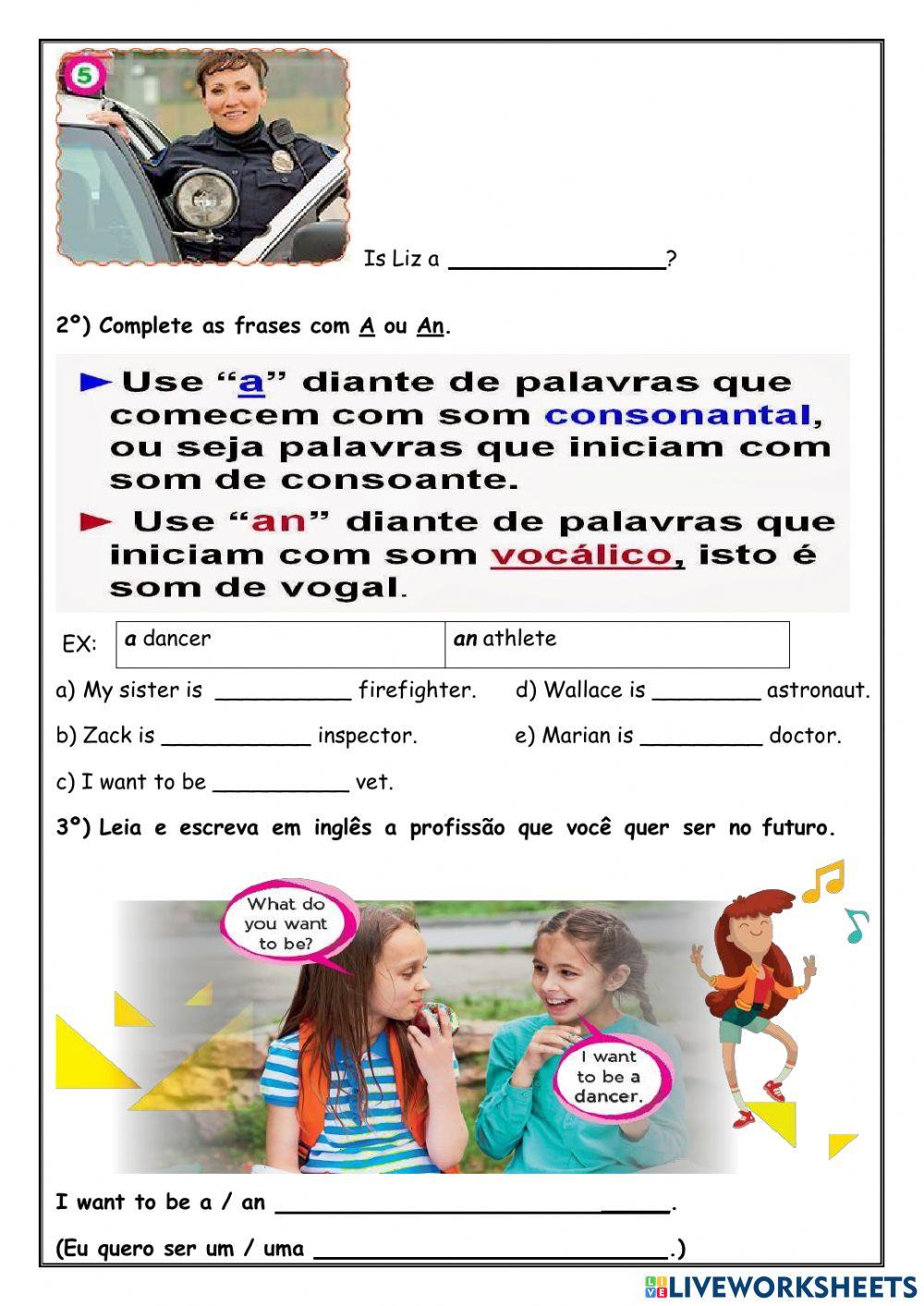 Atividade escrita e auditiva de Inglês do 3º Ano