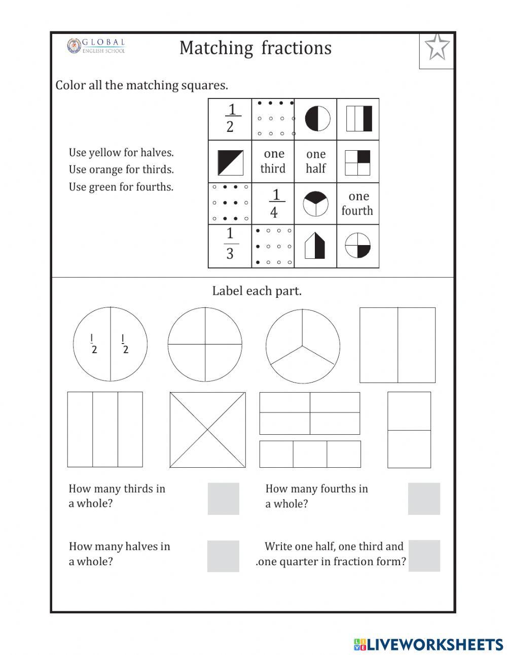 Fraction worksheet for 1 Live Worksheets