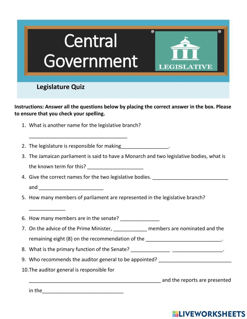 Central Government The Legislative Branch worksheet Live Worksheets