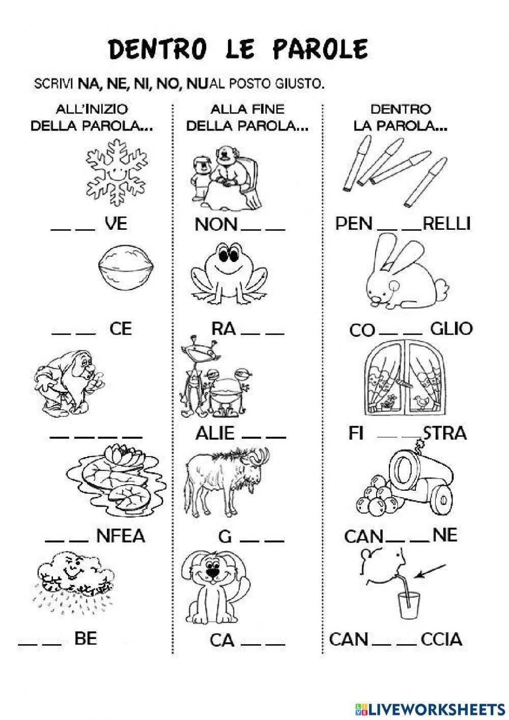 Completa con le sillabe di n