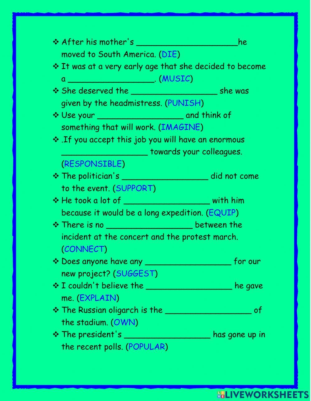 Word formation exercise