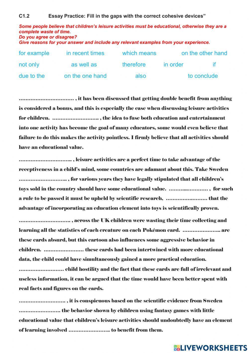 C1.2 Essay connectors practice 3149 mayumeche Live