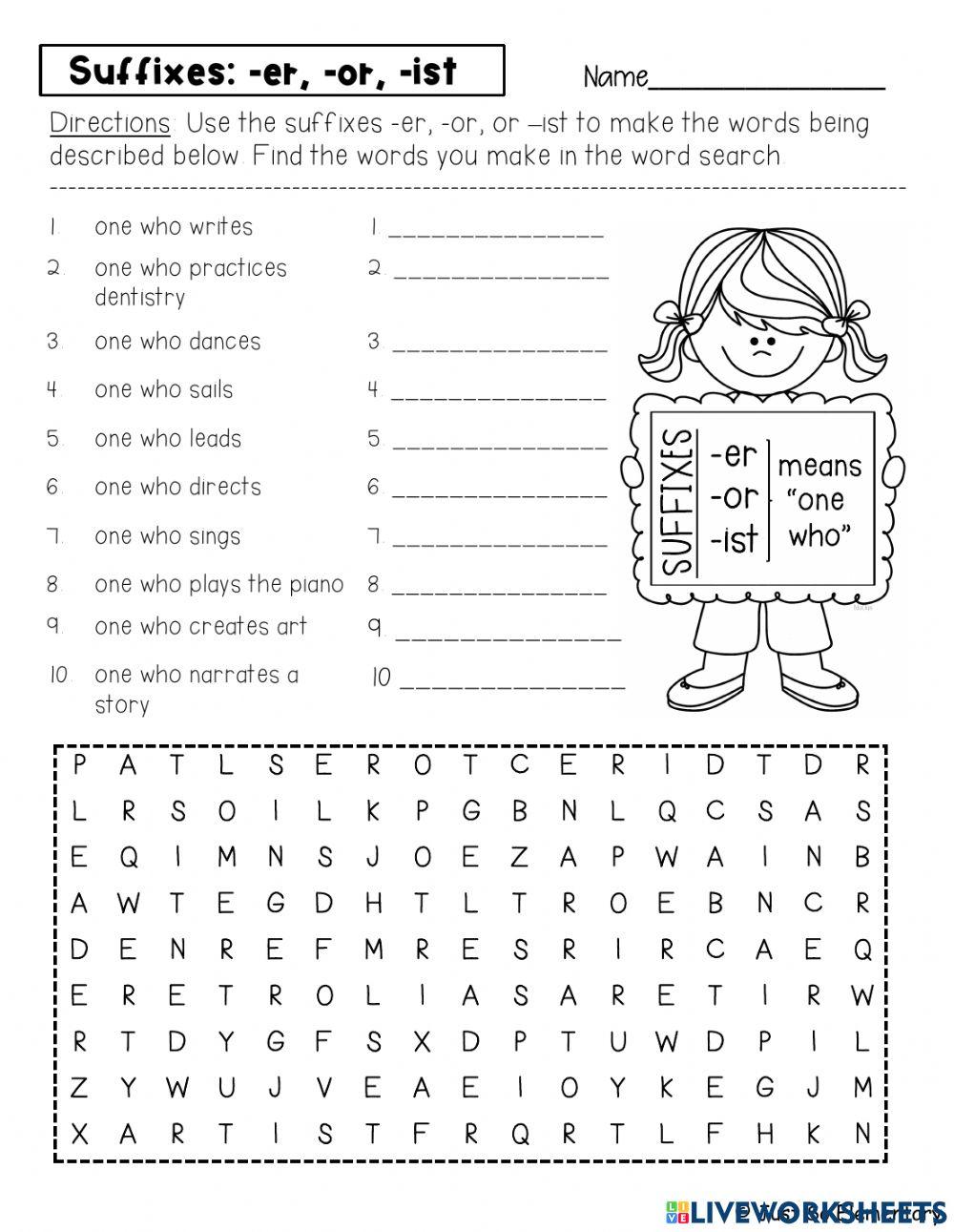Suffix word search online exercise for | Live Worksheets