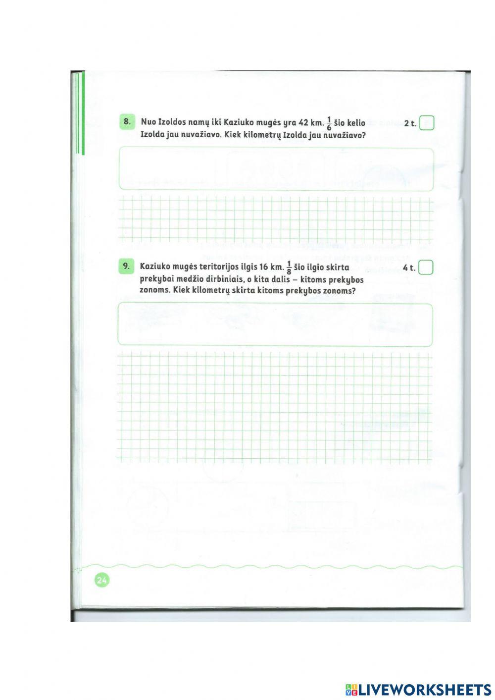 Matematika. Pasitikrinamasis darbas.Trupmenos