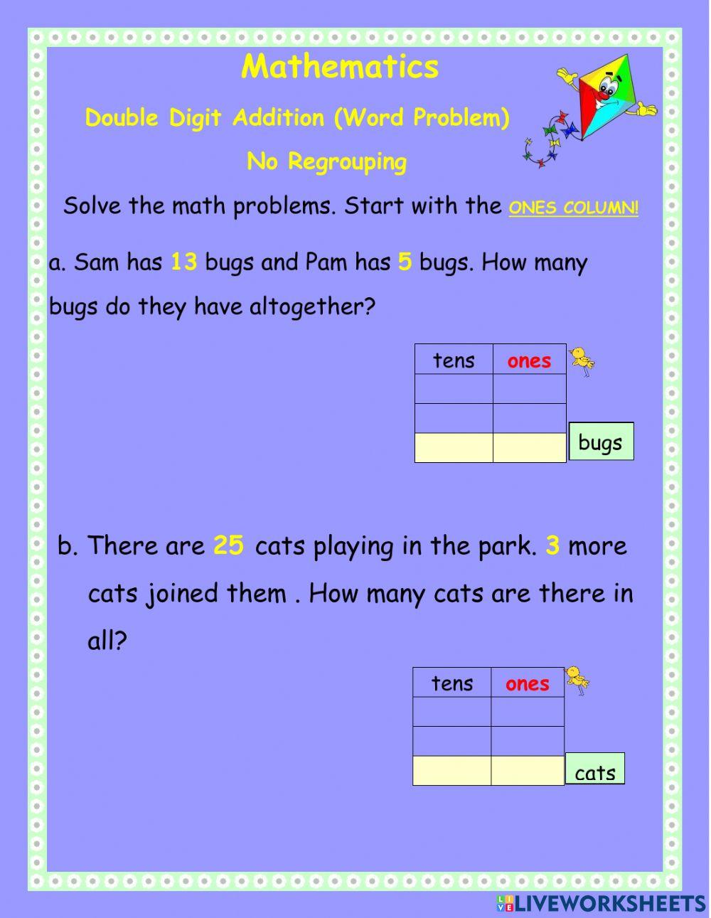 Double digit addition -word problem