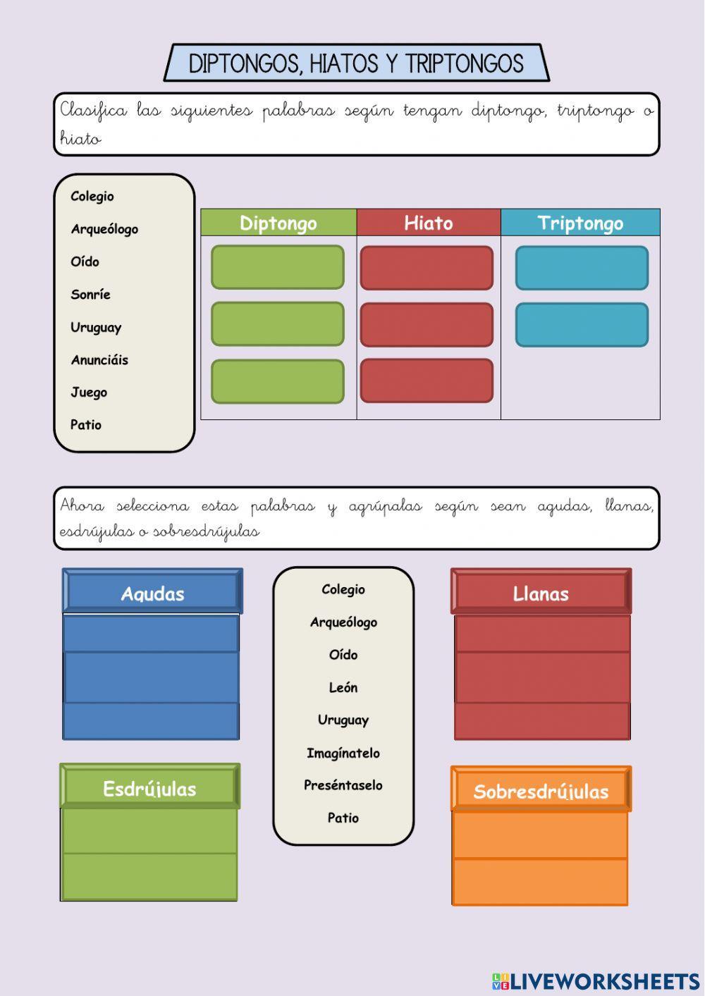 Diptongos, hiatos y triptongos