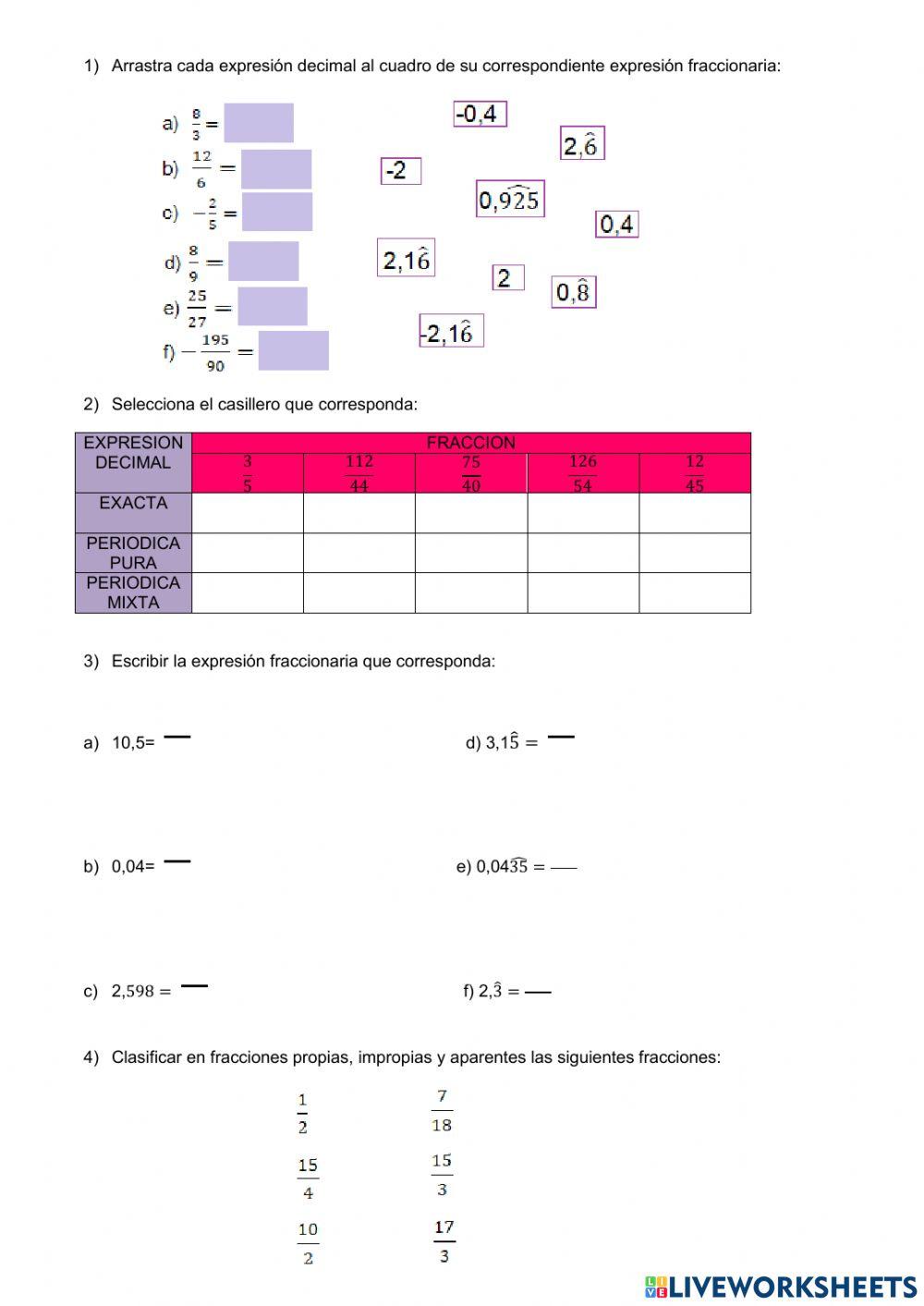 Ejercicios de Expresiones racionales y fraccionarias