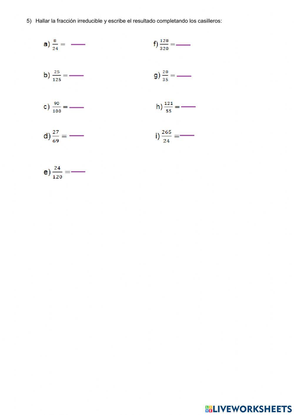 Ejercicios de Expresiones racionales y fraccionarias