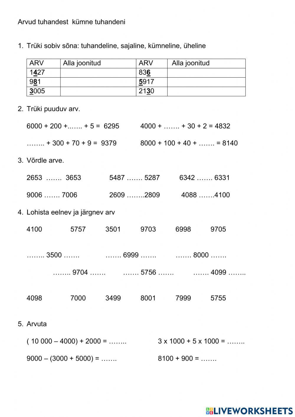Arvud tuhandest kümne tuhandeni