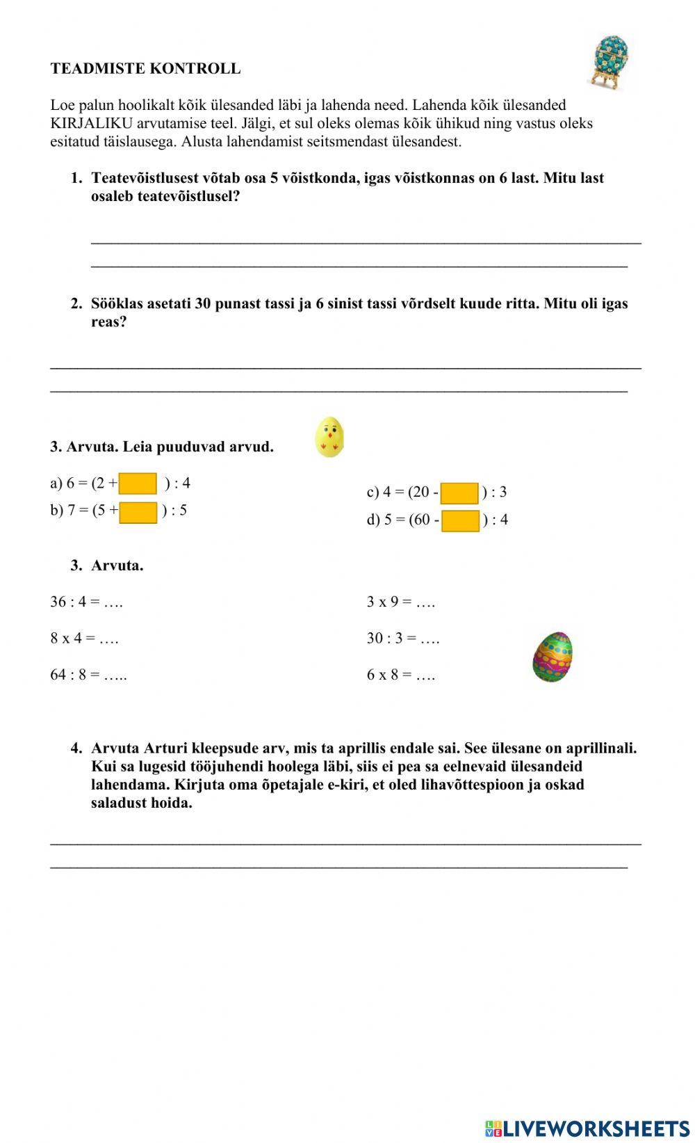 Teadmiste kontroll 1.aprillil