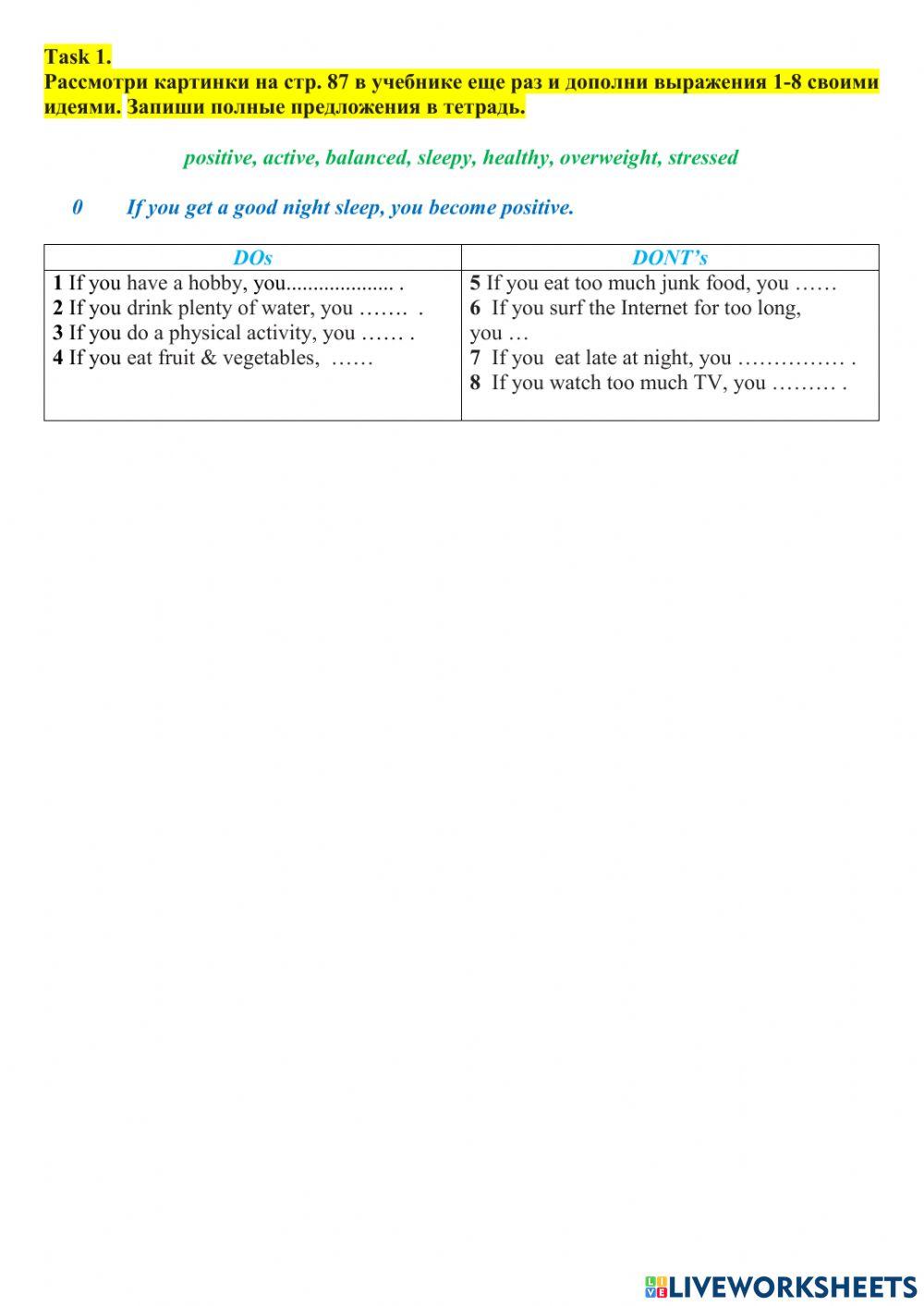 Healthy-Unhealthy habits. p