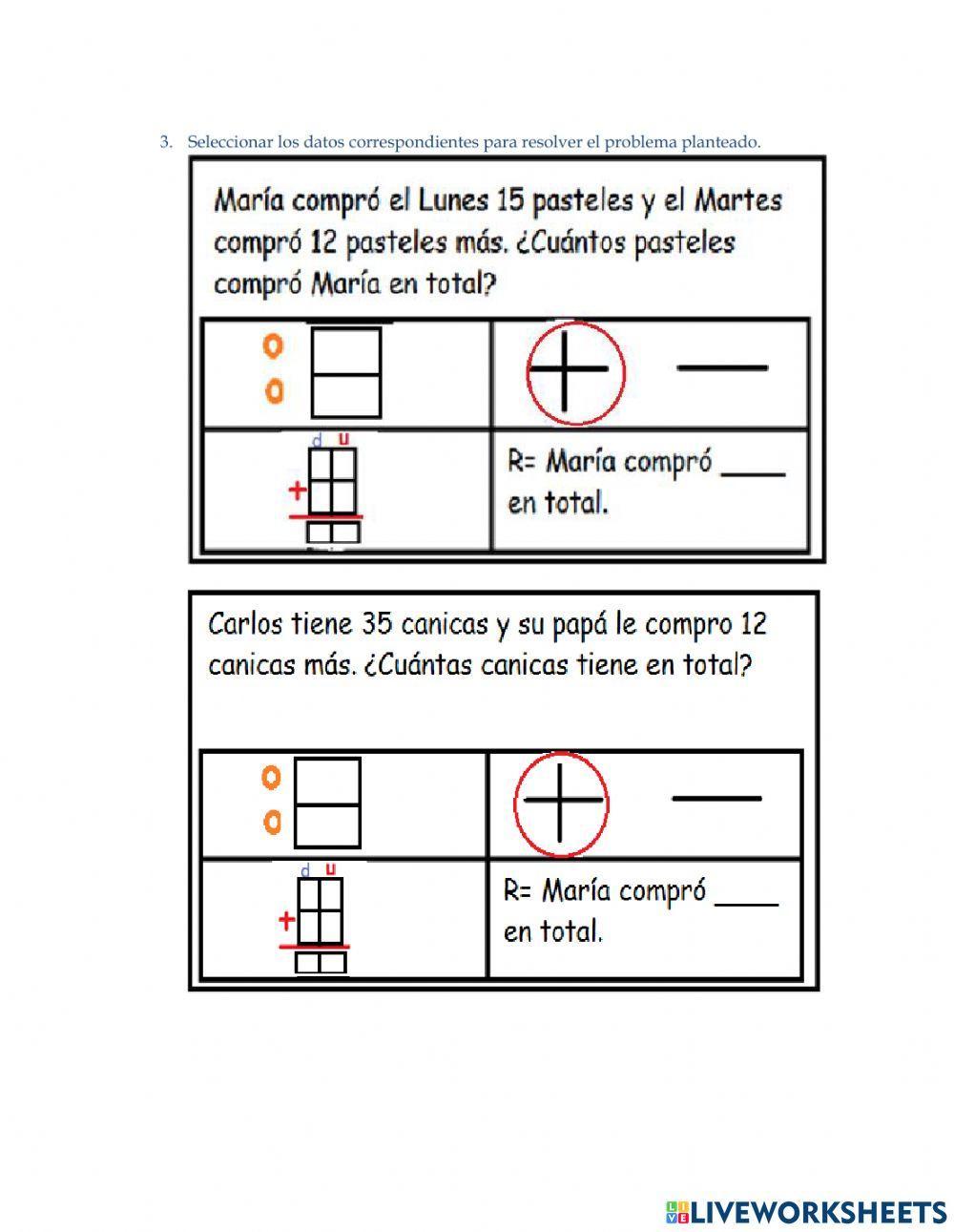Problemas con sumas de dos cifras