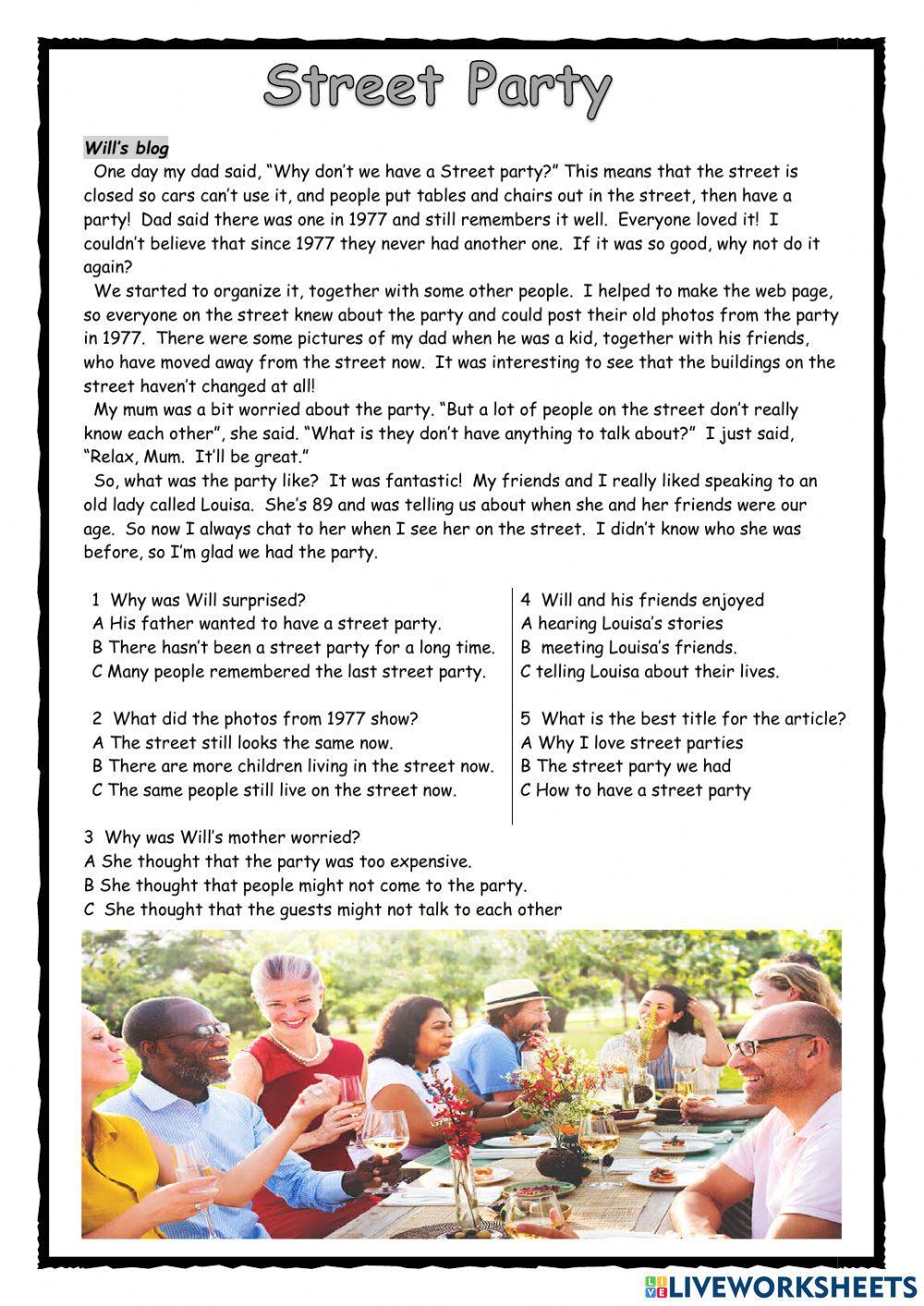 Street Party KET reading exercise