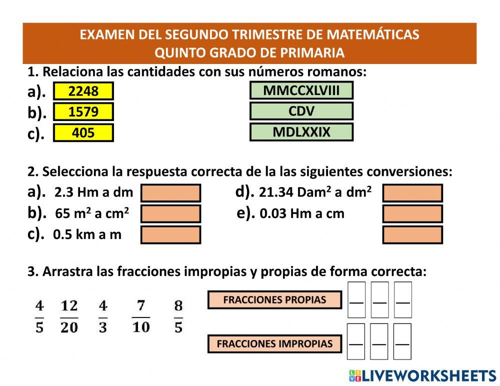 Segundo examen trimestral Matemáticas