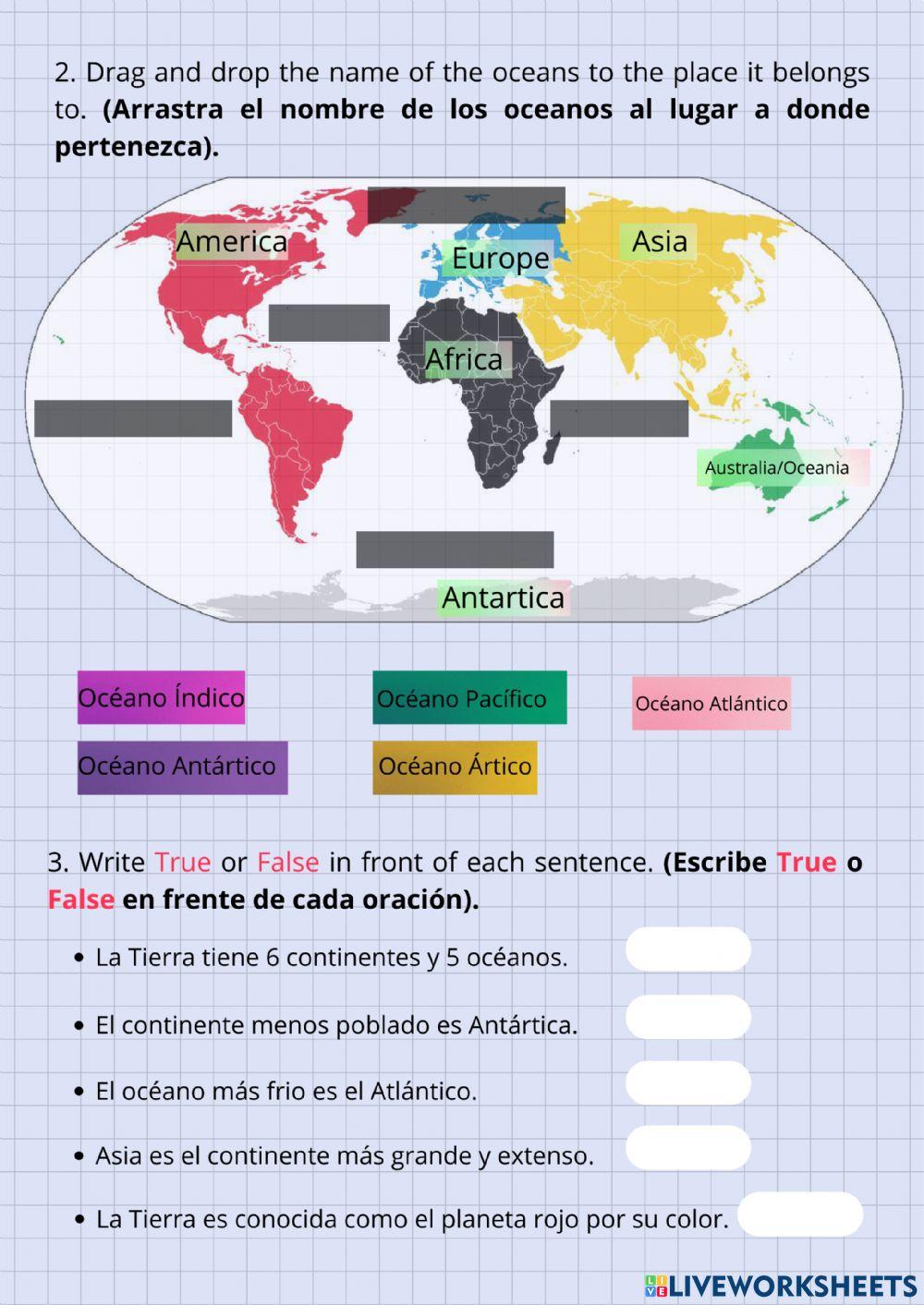 The continents and oceans