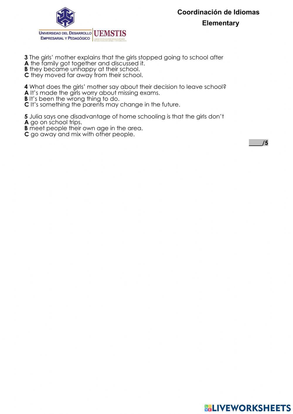 Exam (Elementary) UEMSTIS