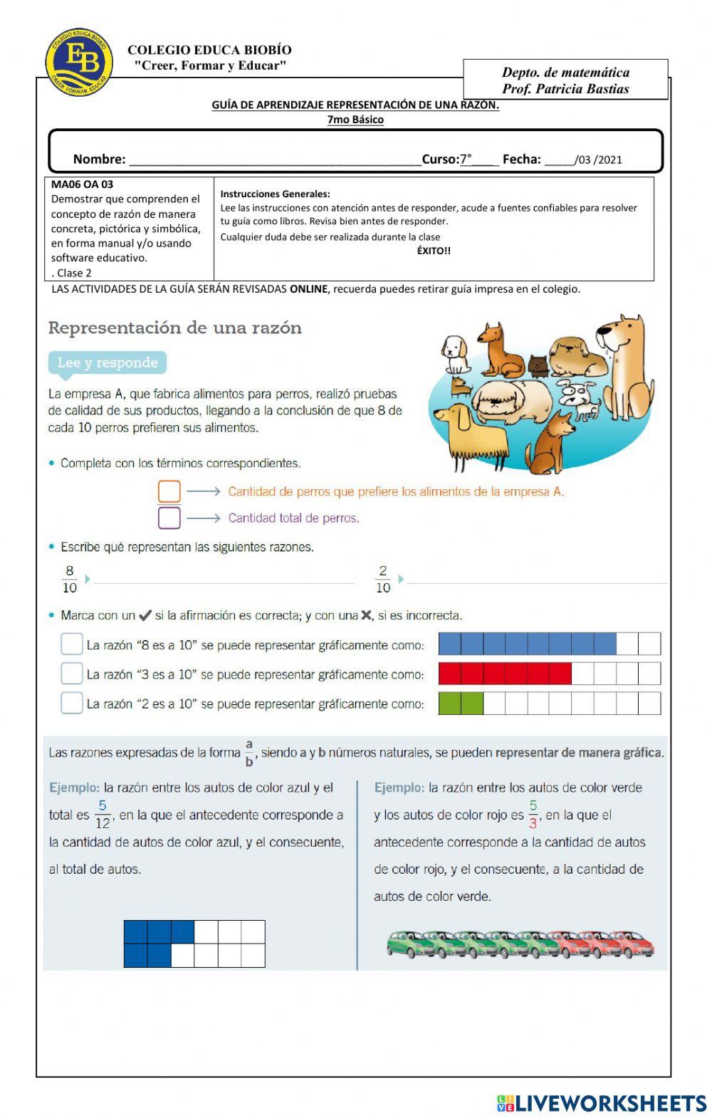 Guía 2 7° representar una razón Guía 2 7° representar una razón