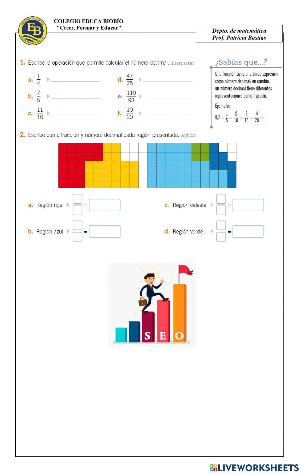 Guía 6 7° representar una fracción como un número decimal Guía 6 7° representar una fracción como un número decimal