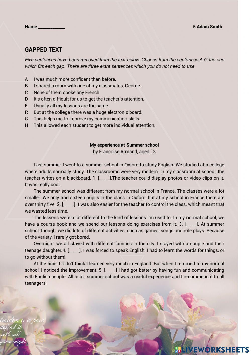 English - Gapped Text - Reading