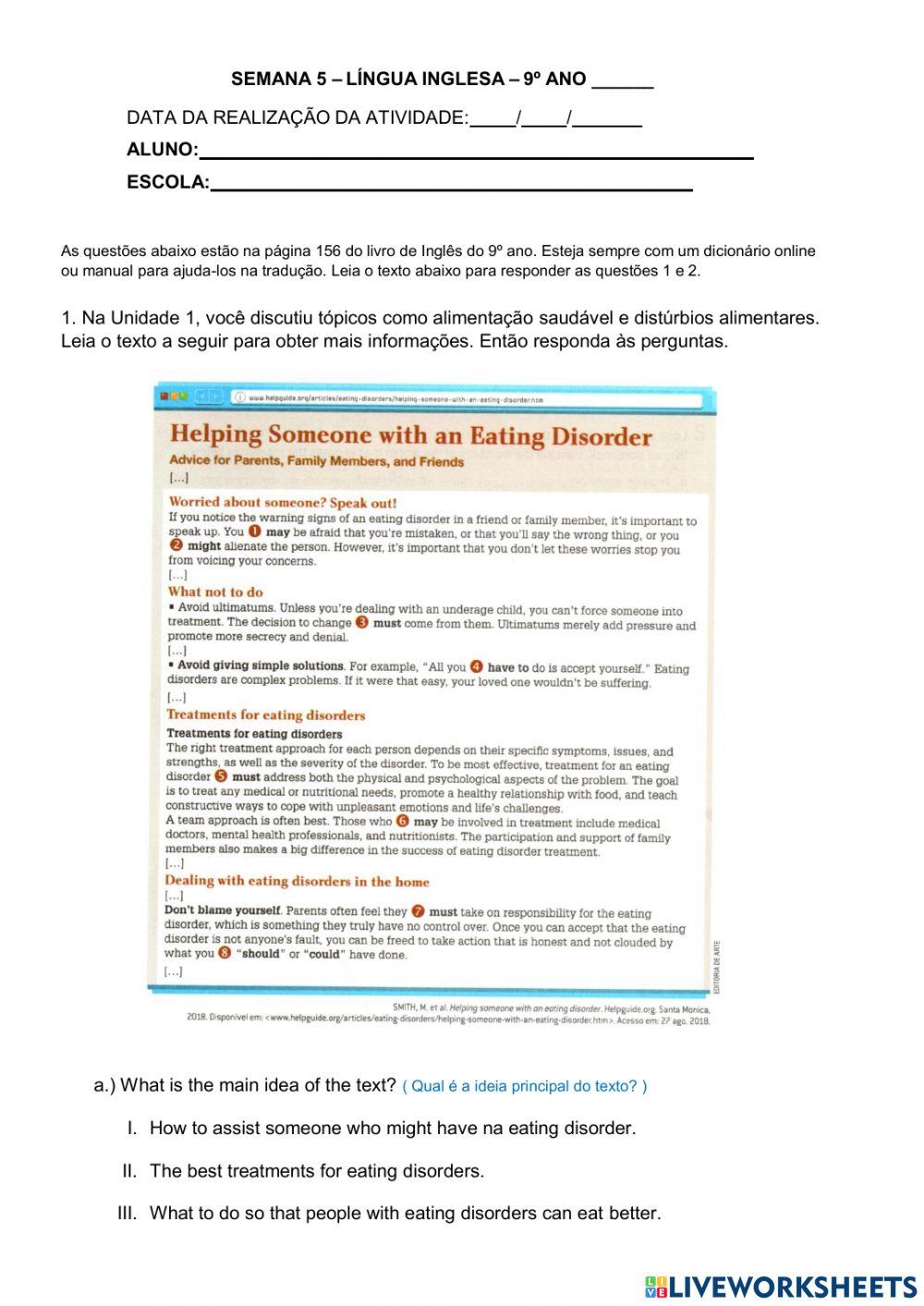 9° ano - INGLÊS - SEMANA 5