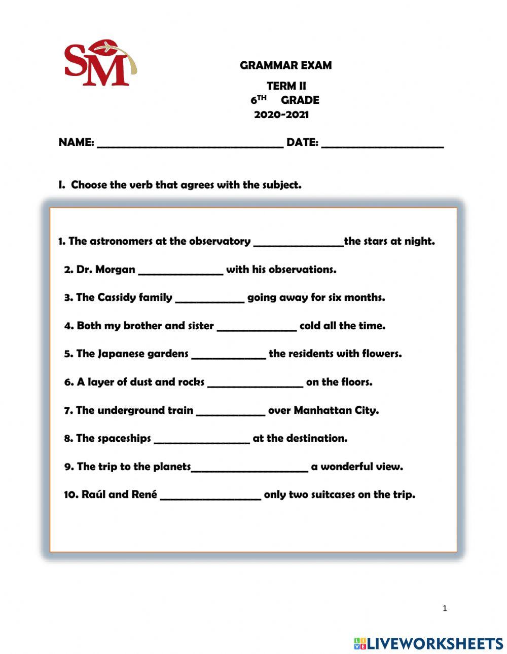 Grammar exam 6 - term 2