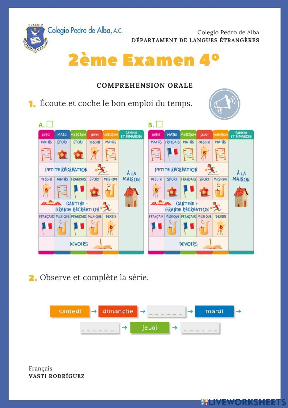 Examen du francais 4°