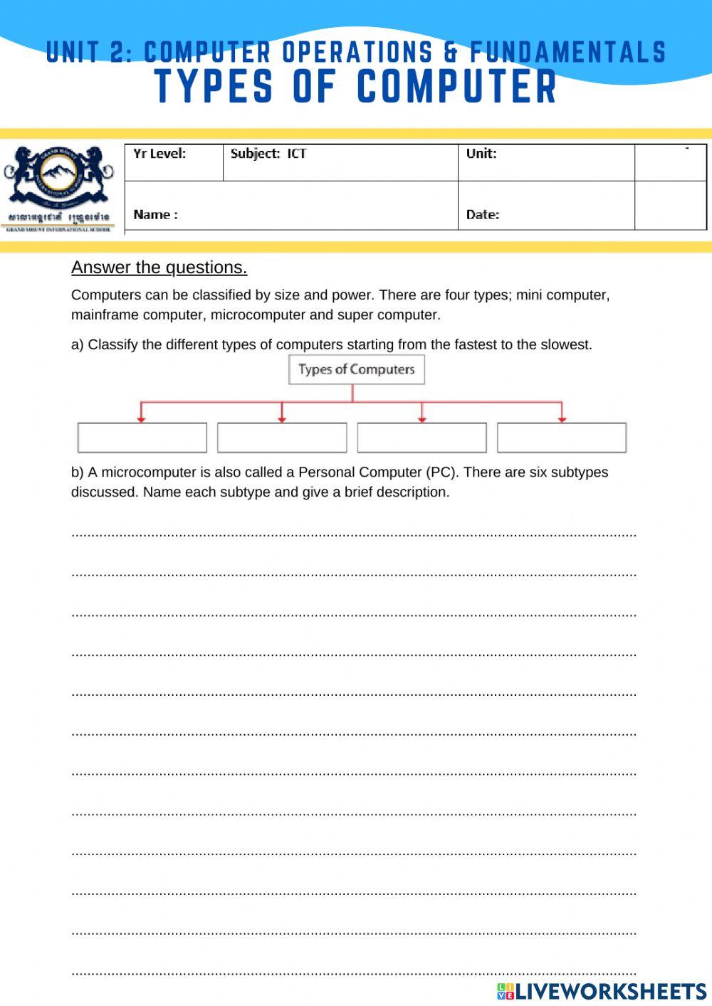 Types of Computer interactive worksheet | Live Worksheets