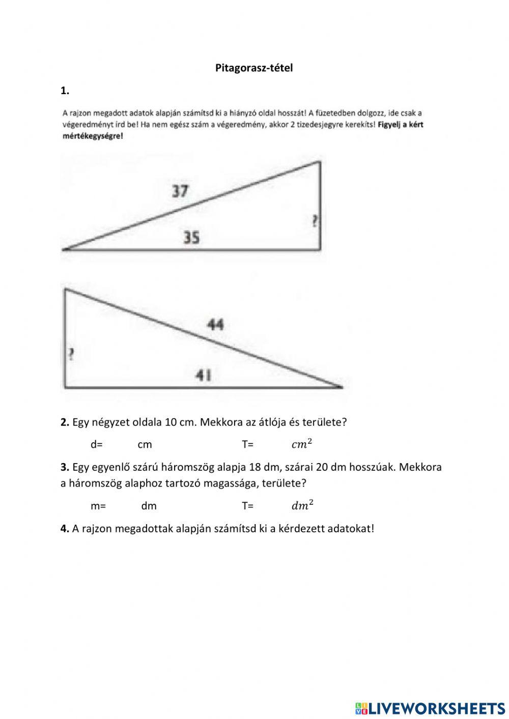 Pitagorasz tétel alapfeladatok