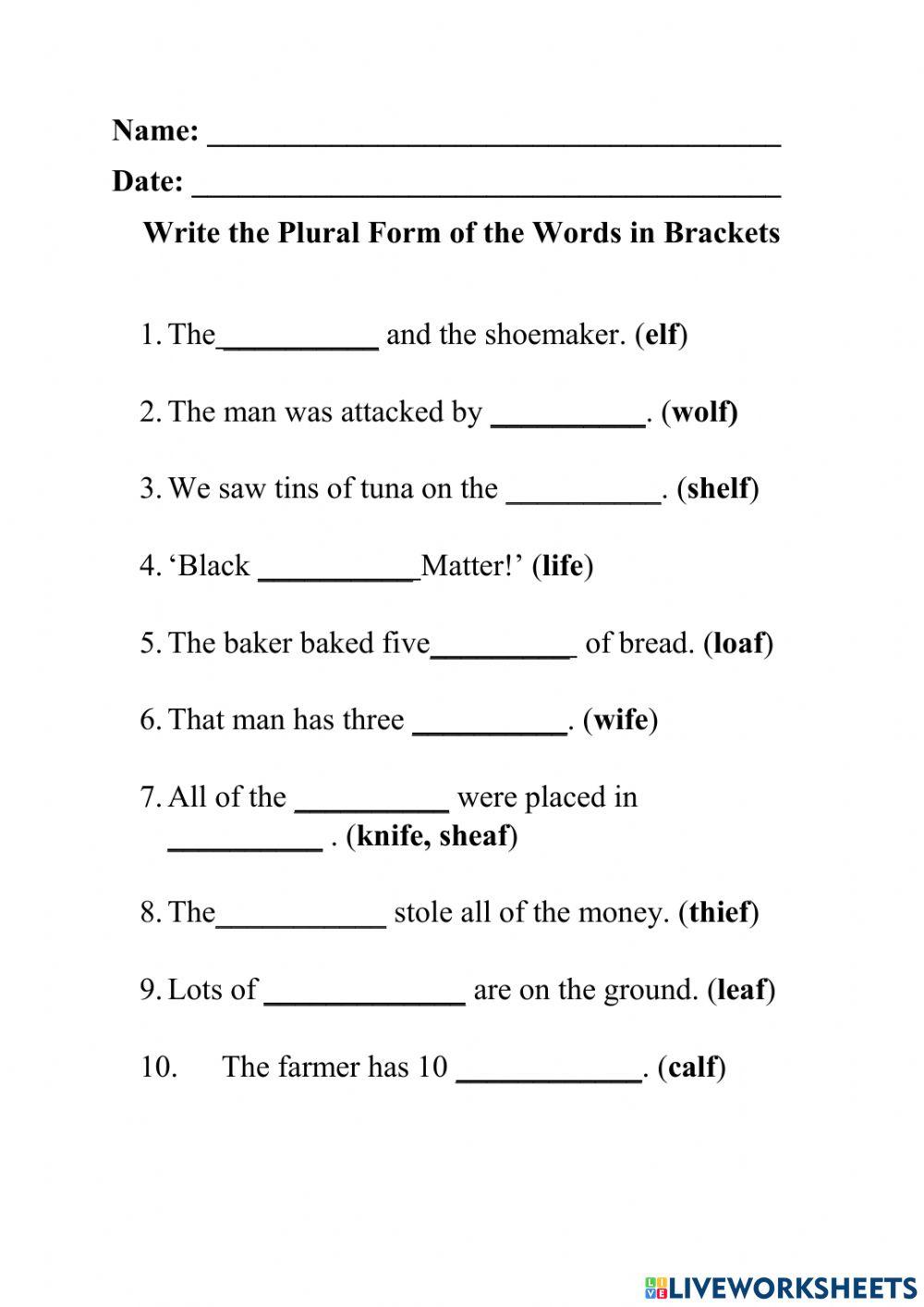 Plurals - Words That End in 'f' or 'fe'