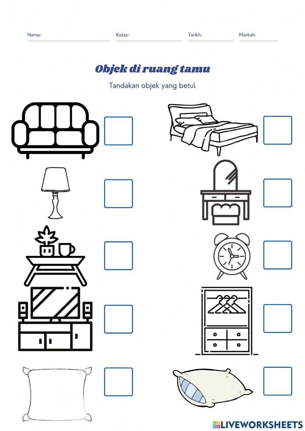 Alatan dan perabot di ruang tamu online exercise for Live Worksheets