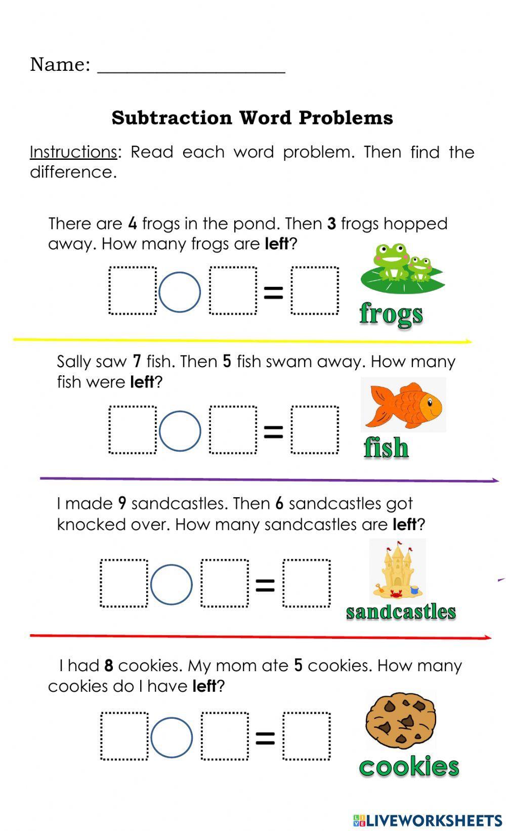 782089 subtraction word problems within 10 