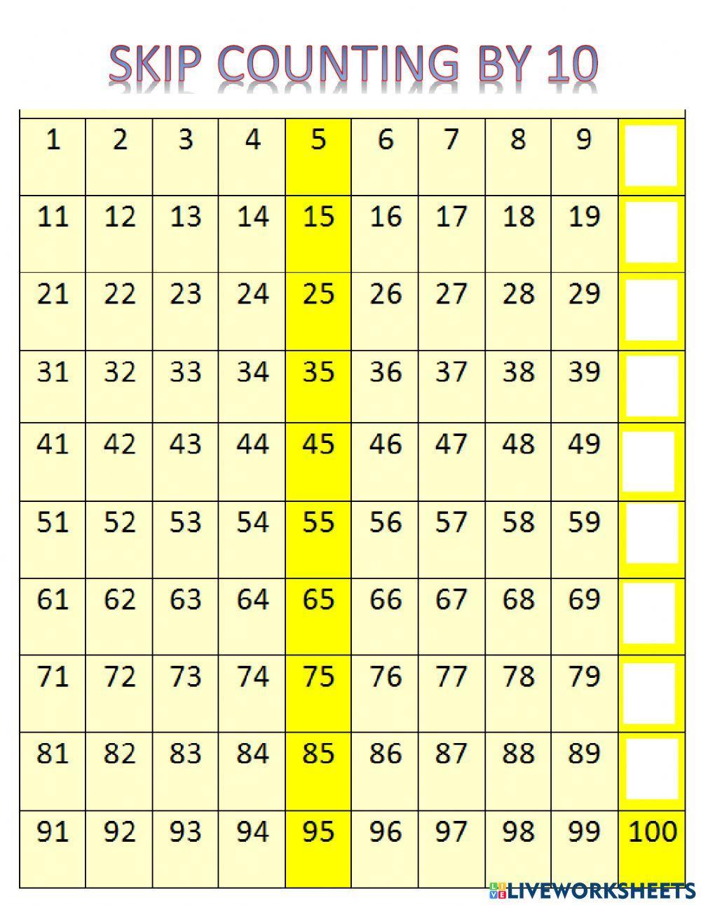 Contando de 5 en 5 y 10 en 10